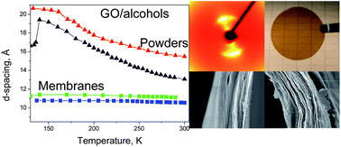 Graphical abstract: The structure of graphene oxide membranes in liquid water, ethanol and water–ethanol mixtures