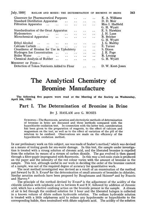 The Analytical Chemistry of bromine manufacture