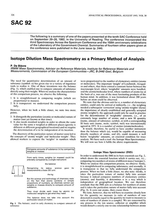 SAC 92. Isotope dilution mass spectrometry as a primary method of analysis Analytical