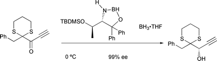 Graphical abstract: Highly stereocontrolled reduction of an alkynyl ketone possessing a 1,3-dithianyl moiety using oxazaborolidine–BH3