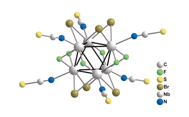 Graphical abstract: Soluble μ-Fi bridged niobium clusters: synthesis and crystal structures of (Et4N)6[Nb6Fi6Bri6(NCS)a6]Br2 and Cs1.6K2.4[Nb6Fi6Ii6(NCS)a6]