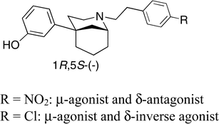 Graphical abstract: Opioid ligands with mixed properties from substituted enantiomeric N-phenethyl-5-phenylmorphans. Synthesis of a µ-agonist δ-antagonist and δ-inverse agonists