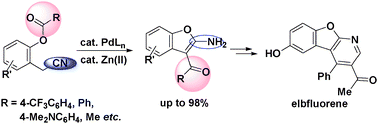 Graphical abstract: A new route to 3-acyl-2-aminobenzofurans: palladium-catalysed cycloisomerisation of 2-(cyanomethyl)phenyl esters