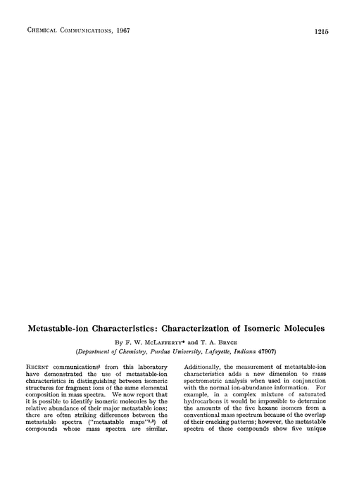 Metastable-ion characteristics: characterization of isomeric molecules