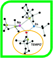 Graphical abstract: Single electron transfer (SET) activity of the dialkyl-amido sodium zincate [(TMEDA)·Na(μ-TMP)(μ-tBu)Zn(tBu)] towards TEMPO and chalcone