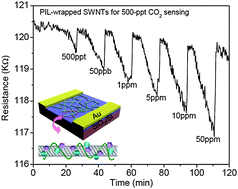 Graphical abstract: Poly(ionic liquid)-wrapped single-walled carbon nanotubes for sub-ppb detection of CO2