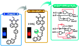 Graphical abstract: A naphthalimide based chemosensor for Zn2+, pyrophosphate and H2O2: sequential logic operations at the molecular level