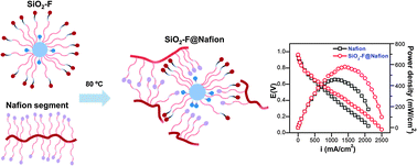 Graphical abstract: An amphiphilic-like fluoroalkyl modified SiO2 nanoparticle@Nafion proton exchange membrane with excellent fuel cell performance