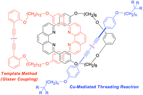 Graphical abstract: Synthesis of rotacatenanes by the combination of Cu-mediated threading reaction and the template method: the dual role of one ligand