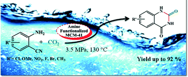 Graphical abstract: Amine functionalized MCM-41: an efficient heterogeneous recyclable catalyst for the synthesis of quinazoline-2,4(1H,3H)-diones from carbon dioxide and 2-aminobenzonitriles in water