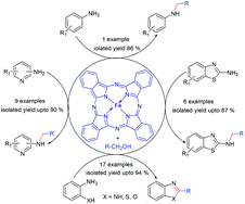 Graphical abstract: Iron phthalocyanine as an efficient and versatile catalyst for N-alkylation of heterocyclic amines with alcohols: one-pot synthesis of 2-substituted benzimidazoles, benzothiazoles and benzoxazoles