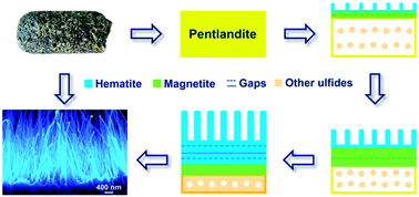 Graphical abstract: Growth of hematite nanowire arrays during dense pentlandite oxidation