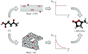 Graphical abstract: Molybdenum carbide nanoparticles within carbon nanotubes as superior catalysts for γ-valerolactone production via levulinic acid hydrogenation