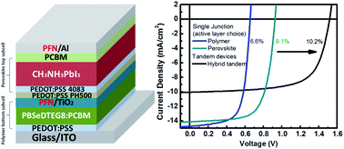 Graphical abstract: Perovskite/polymer monolithic hybrid tandem solar cells utilizing a low-temperature, full solution process