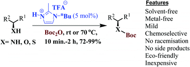 Graphical abstract: General solvent-free highly selective N-tert-butyloxycarbonylation strategy using protic ionic liquid as an efficient catalyst