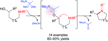 Graphical abstract: Acid promoted cyclodehydration of amino alcohols with amide acetal