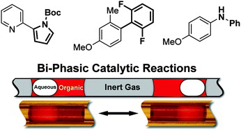 Graphical abstract: Oscillatory three-phase flow reactor for studies of bi-phasic catalytic reactions