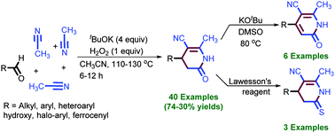 Graphical abstract: KOtBu-mediated annulation of acetonitrile with aldehyde: synthesis of substituted dihydropyridin-2(1H)-ones, pyridin-2(1H)-ones, and thiopyridin-2(1H)-ones