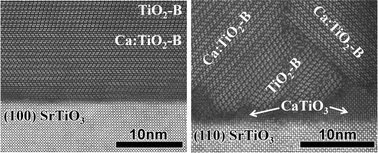 Graphical abstract: Atomic structure of defects and interfaces in TiO2-B and Ca:TiO2-B (CaTi5O11) films grown on SrTiO3