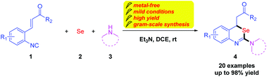 Graphical abstract: Base-promoted cascade reaction of isocyanides, selenium and amines: a practical approach to 2-aminobenzo[d][1,3]selenazines under metal-free conditions