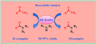 Graphical abstract: H-β-zeolite catalyzed transamidation of carboxamides, phthalimide, formamides and thioamides with amines under neat conditions