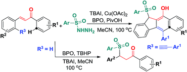 Graphical abstract: Catalytic arylsulfonyl radical-triggered 1,5-enyne-bicyclizations and hydrosulfonylation of α,β-conjugates