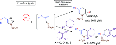 Graphical abstract: Tandem 1,2-sulfur migration and (aza)-Diels–Alder reaction of β-thio-α-diazoimines: rhodium catalyzed synthesis of (fused)-polyhydropyridines, and cyclohexenes