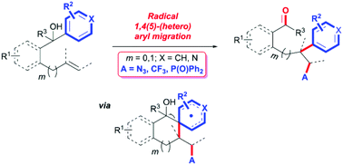 Graphical abstract: 1,2-Difunctionalization-type (hetero)arylation of unactivated alkenes triggered by radical addition/remote (hetero)aryl migration