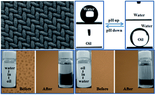 Graphical abstract: A pH-responsive superwetting nanostructured copper mesh film for separating both water-in-oil and oil-in-water emulsions