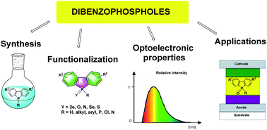 Graphical abstract: Recent studies of the synthesis, functionalization, optoelectronic properties and applications of dibenzophospholes