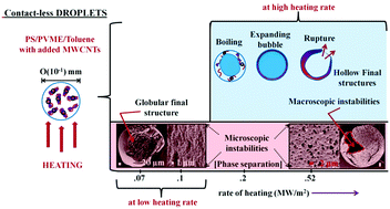Graphical abstract: Phase separation and physico-chemical processes at microscopic and macroscopic levels in MWCNT laden polymer blends using a unique droplet based architecture