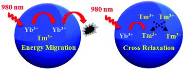 Graphical abstract: NIR/blue light emission optimization of NaY1−(x+y)YbxF4:Tmy upconversion nanoparticles via Yb3+/Tm3+ dopant balancing
