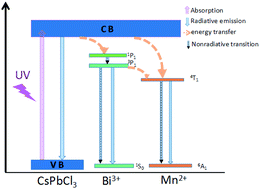 Graphical abstract: White light emission in Bi3+/Mn2+ ion co-doped CsPbCl3 perovskite nanocrystals