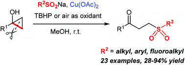 Graphical abstract: Synthesis of γ-keto sulfones by copper-catalyzed oxidative sulfonylation of tertiary cyclopropanols