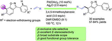 Graphical abstract: Palladium-catalyzed site-selective direct olefination of 6-electron-withdrawing group substituted 3-arylbenzo[d]isoxazoles