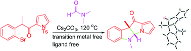 Graphical abstract: Cesium carbonate promoted cascade reaction involving DMF as a reactant for the synthesis of dihydropyrrolizino[3,2-b]indol-10-ones