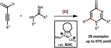 Graphical abstract: N-Heterocyclic carbene-catalyzed annulation of ynals with amidines: access to 1,2,6-trisubstituted pyrimidin-4-ones
