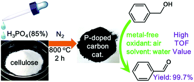 Graphical abstract: P-Doped carbons derived from cellulose as highly efficient metal-free catalysts for aerobic oxidation of benzyl alcohol in water under an air atmosphere