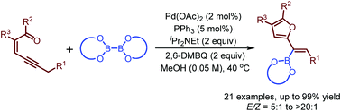 Graphical abstract: Palladium-catalyzed oxidative borylation of conjugated enynones through carbene migratory insertion: synthesis of furyl-substituted alkenylboronates