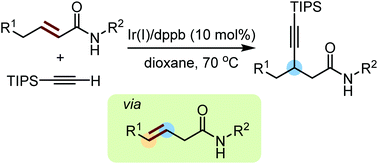 Graphical abstract: Iridium-catalysed conjugated alkynylation of Î±,Î²-unsaturated amide through alkene isomerization