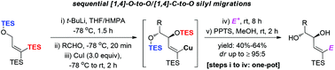 图形摘要：通过顺序[1,4]-o-to-o/[1,4]-c-to-o-硅烷基转移合成E-乙烯基硅烷基抗-1,2-二醇的三组分反应