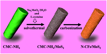 Graphical abstract: Carboxymethylcellulose ammonium-derived nitrogen-doped carbon fiber/molybdenum disulfide hybrids for high-performance supercapacitor electrodes