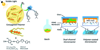 Graphical abstract: Efficient photocatalytic oxidation sensitized by conjugated polymers in a batch reaction and microreactors under visible light