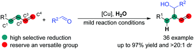 Graphical abstract: Cu-Catalyzed highly selective reductive functionalization of 1,3-diene using H2O as a stoichiometric hydrogen atom donor