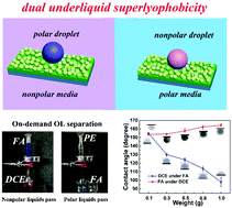 Graphical abstract: A dual underliquid superlyophobic surface in organic media for on-demand separation of immiscible organic liquid mixtures