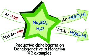 Graphical abstract: Reductive dehalogenation and dehalogenative sulfonation of phenols and heteroaromatics with sodium sulfite in an aqueous medium