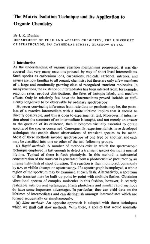 The matrix isolation technique and its application to organic chemistry