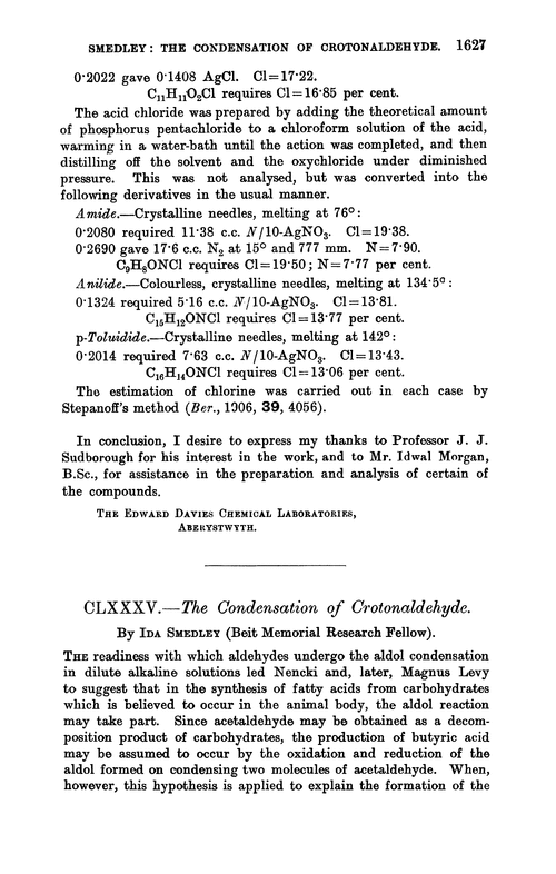 CLXXXV.—The condensation of crotonaldehyde