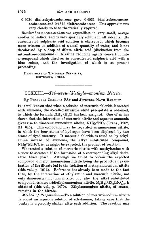 CCXXIII.—Trimercuridiethylammonium nitrite