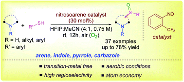 Graphical abstract: Nitrosoarene-catalyzed regioselective aromatic C–H sulfinylation with thiols under aerobic conditions